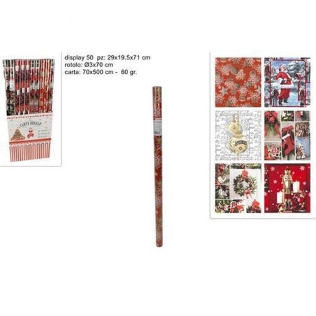 ROTOLO CARTA REGALO NATALIZIA 60GR ASS. CM 70X500 EAN 8033113458064 INGROSSO BUSTE E CARTA REGALO NATALIZIA