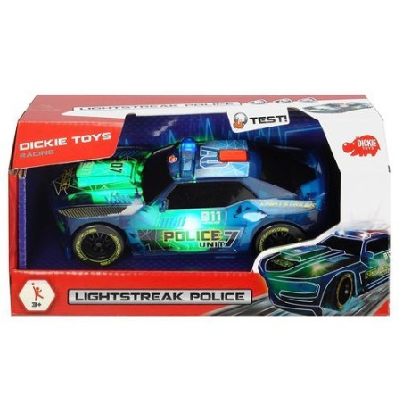 DICKIE LIGHTSTREAK POLICE 20CM FRIZIONE LUCI/SUONI PILE INCLUSE EAN  INGROSSO MODELLINI AUTO LUCI E SUONI