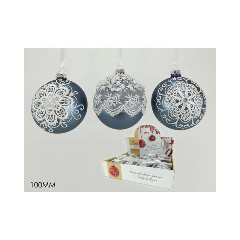 PALLA VETRO 100MM BLU 3 ASSORTIMENTI EAN 8015361293451 INGROSSO PALLINE DI NATALE E PUNTALI