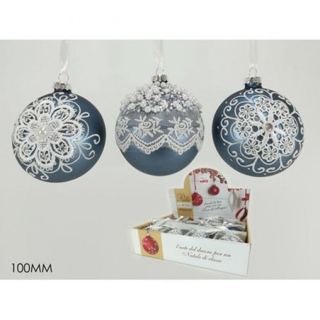 PALLA VETRO 100MM BLU 3 ASSORTIMENTI EAN 8015361293451 INGROSSO PALLINE DI NATALE E PUNTALI