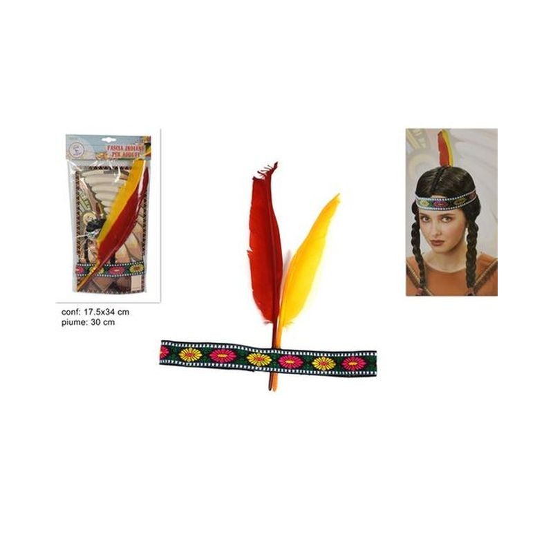 FASCIA INDIANO CON 2 PENNE EAN 8033113526121 INGROSSO CAPPELLI E CERCHIETTI DI CARNEVALE