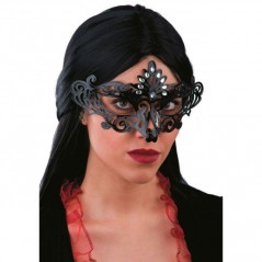 INGROSSO CARNEVALE MASCHERA NERA INTAGLIATA IN PVC C/GEMME 8004761008628 INGROSSO ARTICOLI CARNEVALE