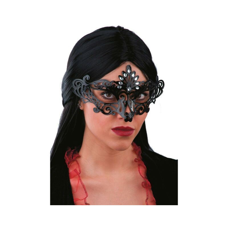 MASCHERA NERA INTAGLIATA IN PVC C/GEMME EAN 8004761008628 INGROSSO MASCHERE DI CARNEVALE