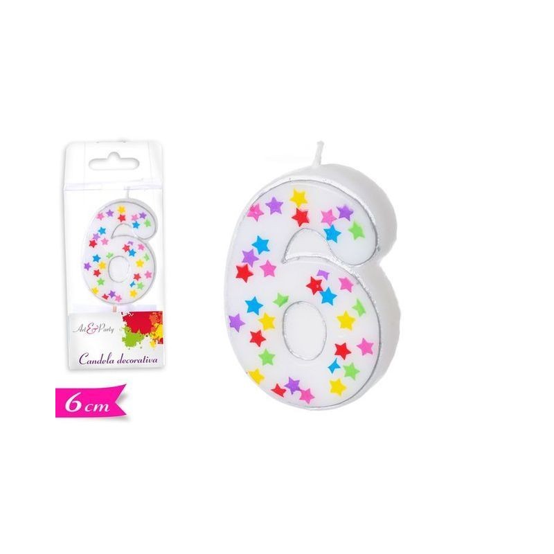 CANDELA NUMERO 6 C/STELLE EAN 8032732184781 INGROSSO CANDELE COMPLEANNO