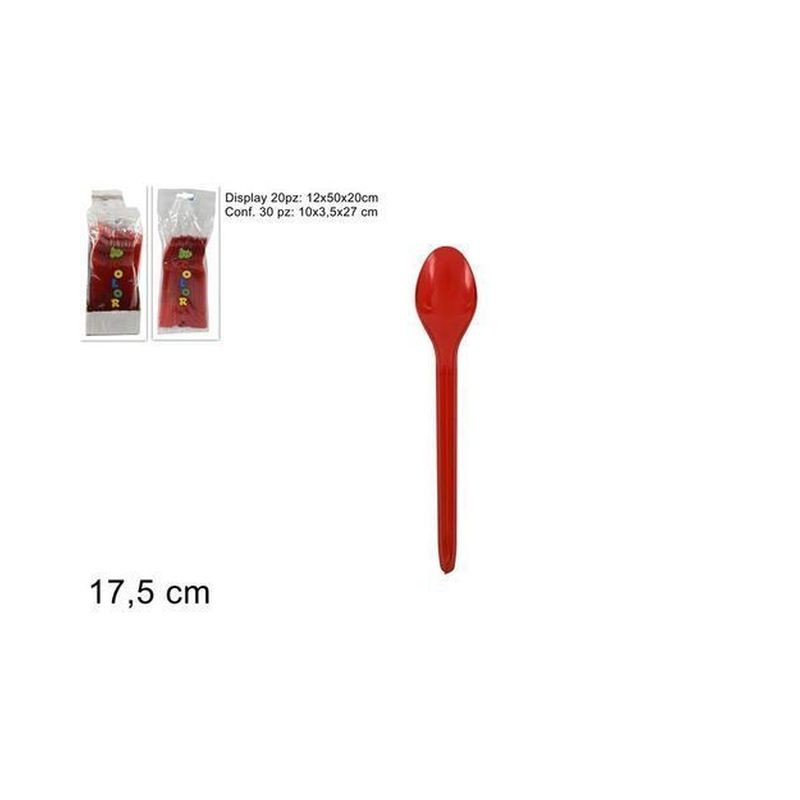CUCCHIAIO PLASTICA 30PZROSSA TRASPARENTE EAN 8034048458235 INGROSSO POSATE NATALIZIE