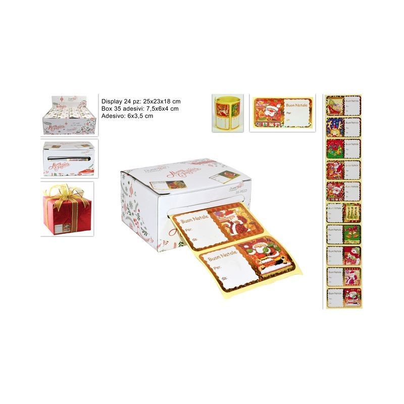BOX 35 ADESIVI CHIUDIPACCO EAN 8033113343698 INGROSSO BIGLIETTI NATALIZI