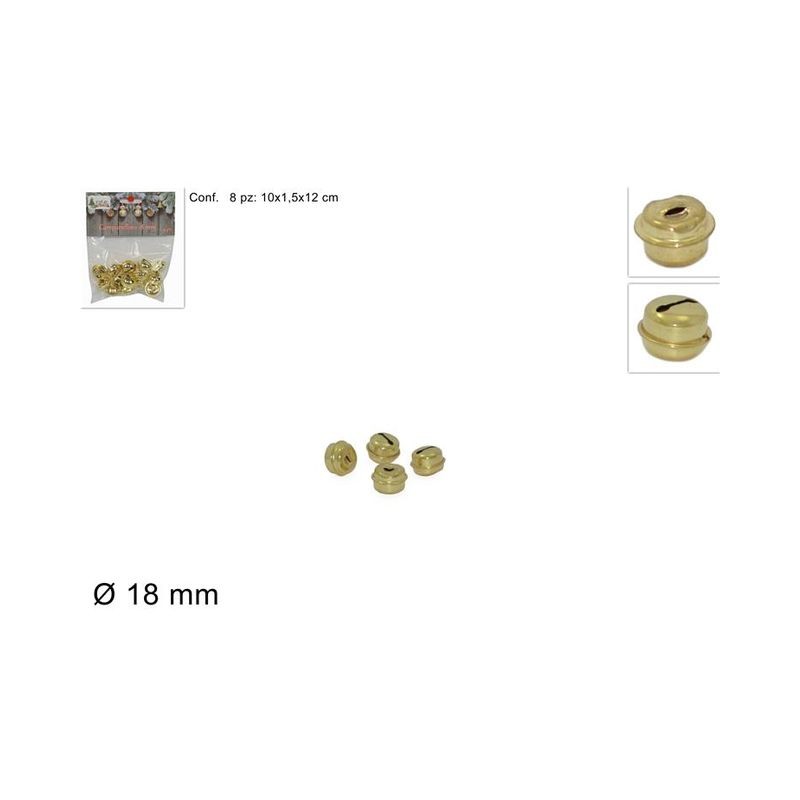CAMPANELLINO 18 MM SET 8 PZ. ORO LD-001G EAN 8033113446238 INGROSSO ARTICOLI DECORAZIONI NATALIZIE
