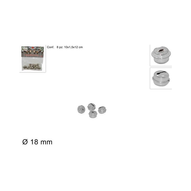 CAMPANELLINO 18 MM SET 8 PZ. SILVER LD-0 EAN 8033113446245 INGROSSO ARTICOLI DECORAZIONI NATALIZIE