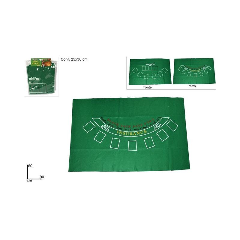 TAPPETO TAVOLA BLACKJACK POKER 60X90 EAN 8027501478000 INGROSSO CARTE DA GIOCO