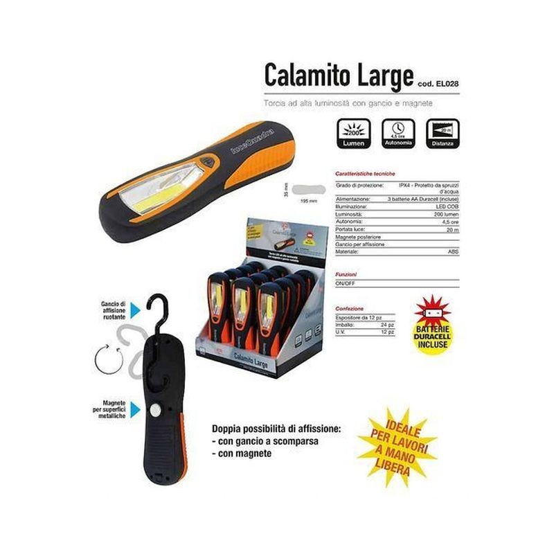TORCIA ALTA LUMINOSITA' CON CALAMITA EAN 8016818100933 INGROSSO TORCIA A LED