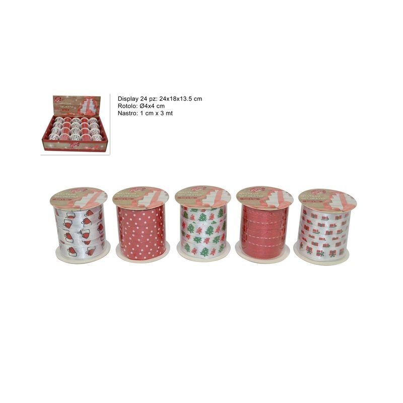 NASTRINO TESSUTO 1CMX3MT IN EXPO 5 ASS EAN 8033113420320 INGROSSO NASTRI NATALIZI PER ADDOBBO