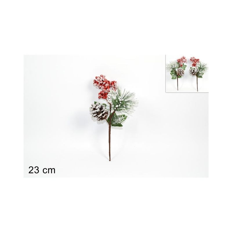 SPILLONE INNEVATO CON PIGNA E BACCHE 2AS EAN 8033113563232 INGROSSO FIORI FINTI NATALIZI