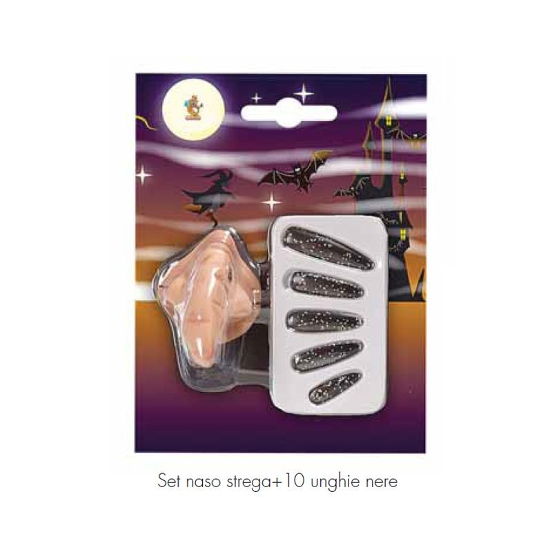 SET NASO STREGA+10 UNGHIE NERE EAN 8004927197838 INGROSSO ACCESSORI HALLOWEEN TRUCCHI