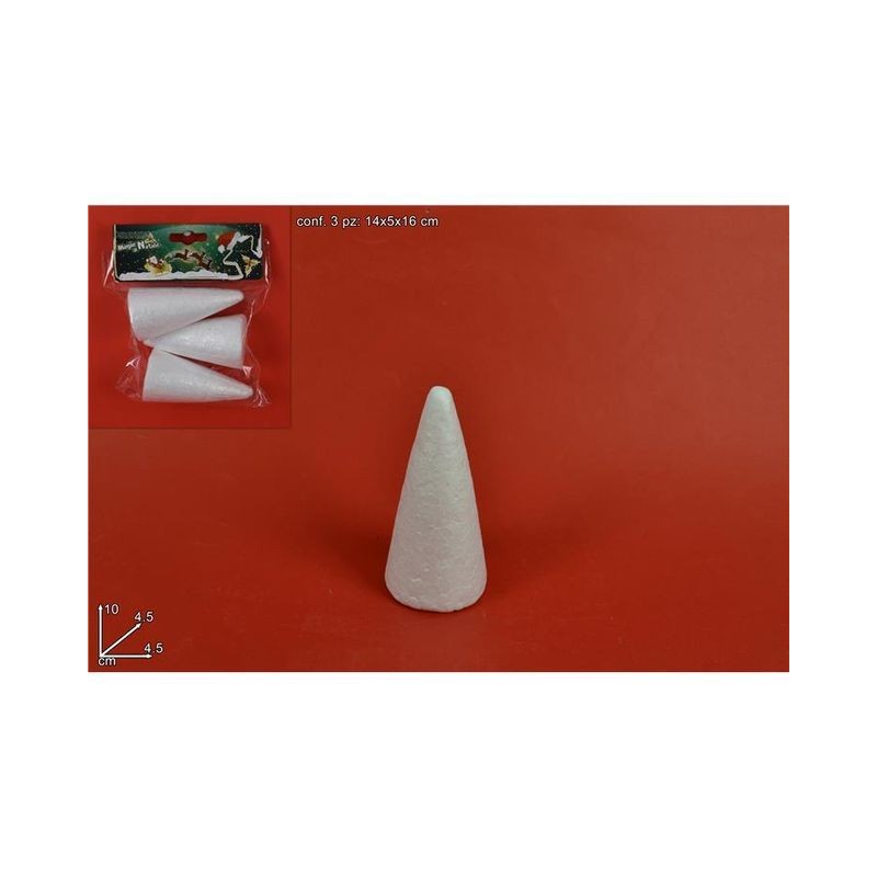 CONO POLISTIROLO SET 3PZ PY-M0925 EAN 8033113732560 INGROSSO ARTICOLI DECORAZIONI NATALIZIE