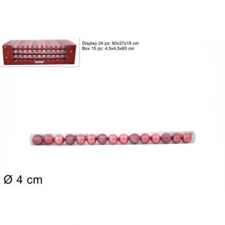 TUBO 15 PALLINE 4 CM 3 MOD. DISPLAY ROSA EAN 8053482013145 INGROSSO PALLINE DI NATALE E PUNTALI