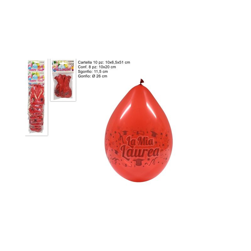 BUSTA PALLONCINI 8PZ LAUREA EAN 8034048164778 INGROSSO PALLONCINI COMPLEANNO