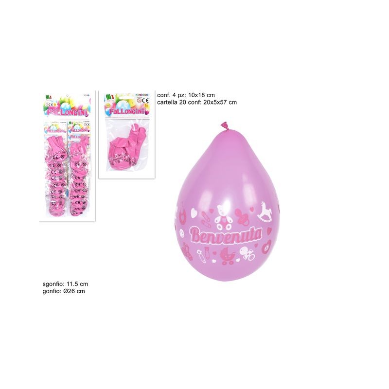 BUSTA PALLONCINI 4PZ BENVENUTA EAN 8034048391952 INGROSSO PALLONCINI COMPLEANNO