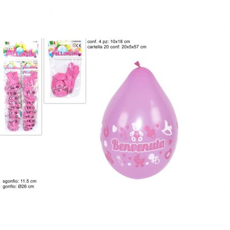 BUSTA PALLONCINI 4PZ BENVENUTA EAN 8034048391952 INGROSSO PALLONCINI COMPLEANNO
