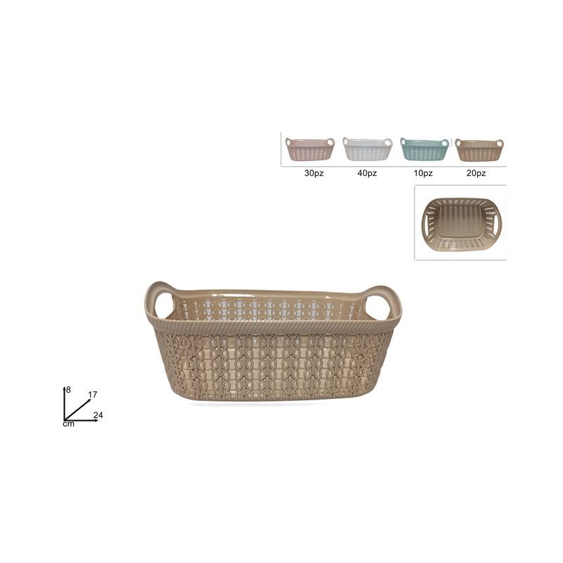 CESTA IN PLASTICA C/MANICI 17X24X8 ASS. EAN 8034048593905 INGROSSO CESTI PER LA CASA